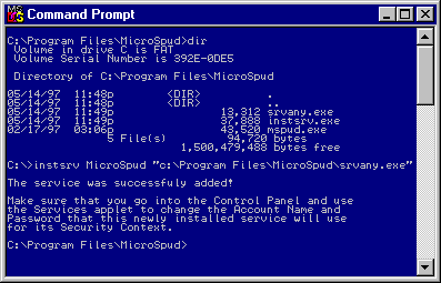 Install app using INSTSRV
